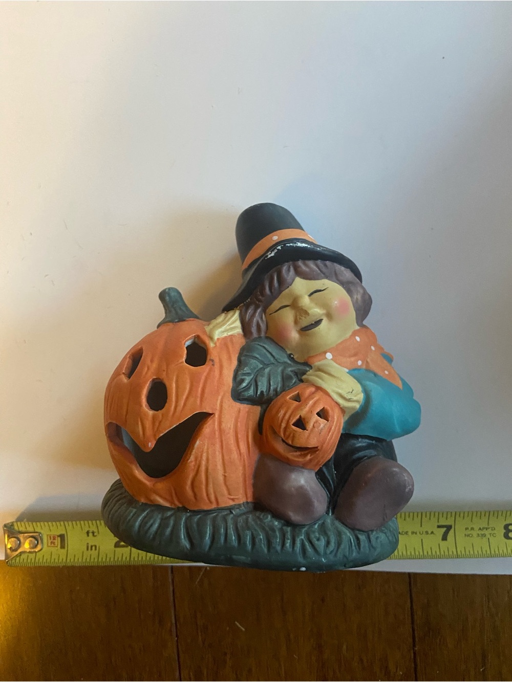 Whimsical Pumpkin Girl Figurine - Orange, Teal & Black Autumn & Halloween Decor